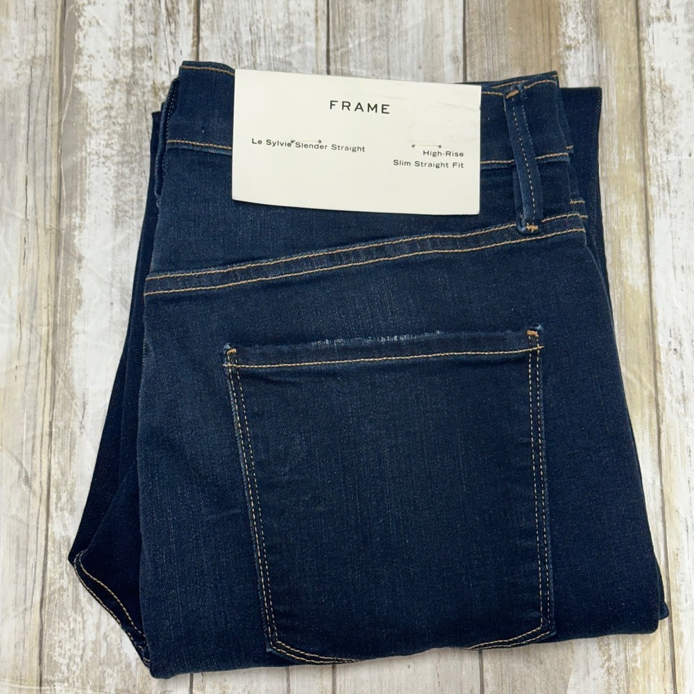 FRAME Le Sylvie‎ Slender Straight Jeans High Rise Dark Wash Size 32 NWT